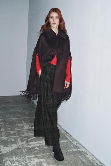 WOOL FRINGED CAPE - Brown by Zara - Image 0