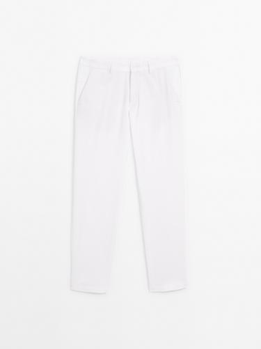 Pantalón slim fit mezcla algodón - Blanco roto de Zara