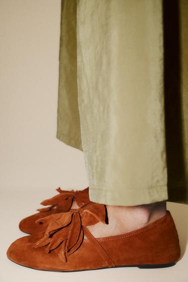 LEATHER FLOWER BALLERINAS - Dark tan by Zara - Image 2
