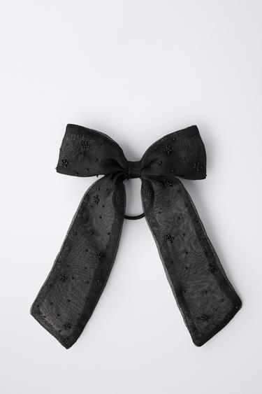 ORGANZA BOW AND BEAD SCRUNCHIE CLIP - Black by Zara - Image 3