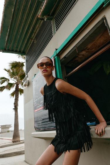 Zara HALJINA OD PREVRNUTE KOŽE SA RESAMA I NITNAMA – Crna