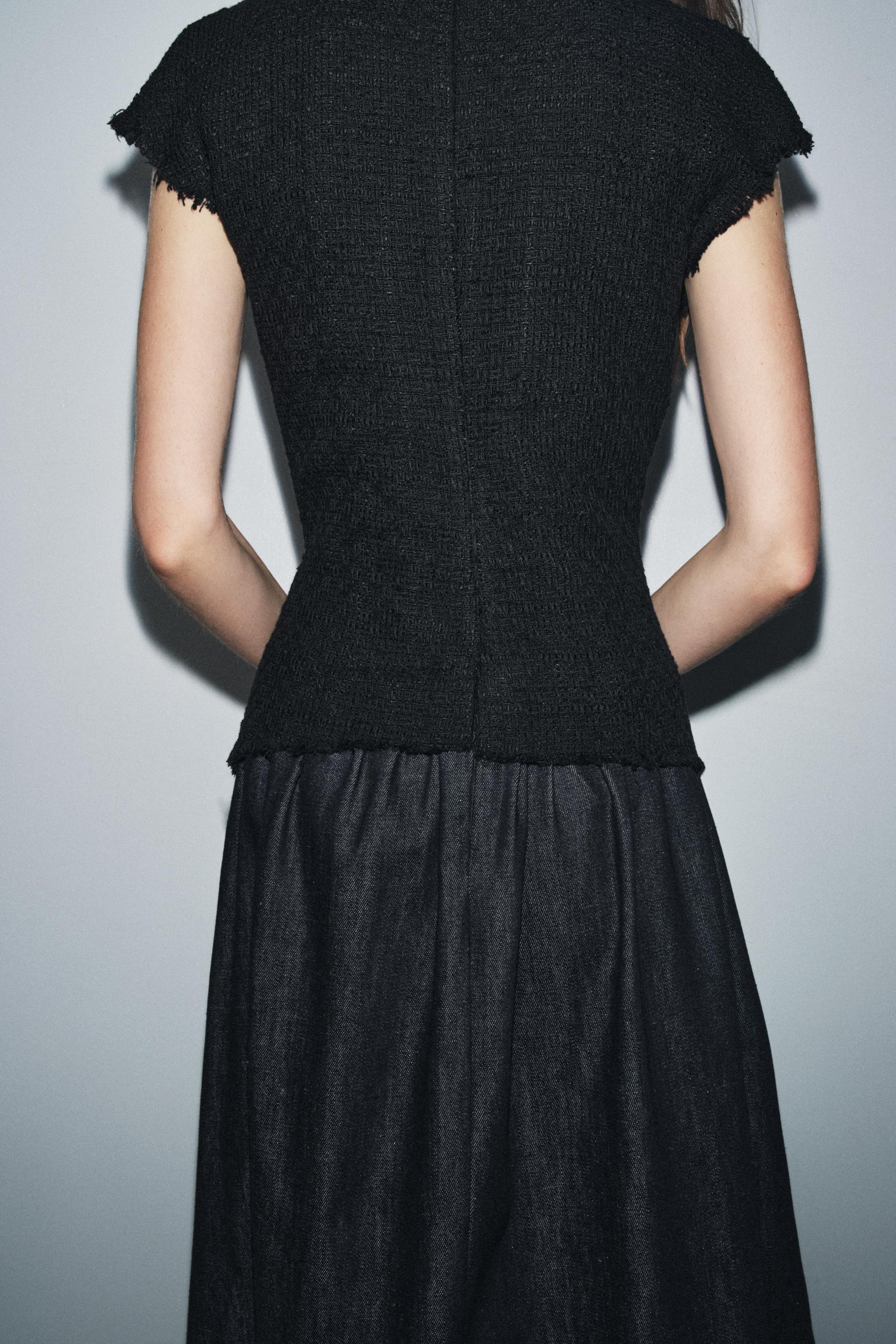 【ZARA】ZW コンビネーションミディワンピース　M ギャザー　バルーン調 ZARA】ZW コンビネーションミディワンピースM ギャザーバルーン調