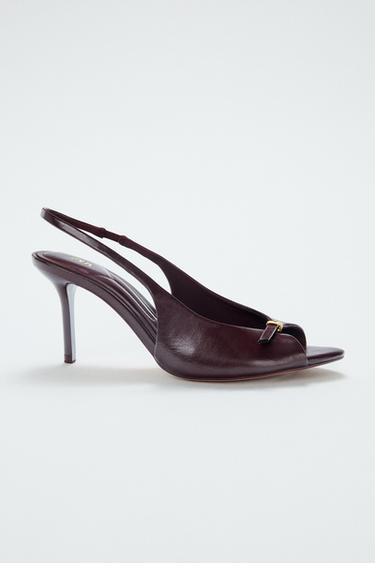 SANDALI SLINGBACK CON FIBBIA - Rosso bordeaux di Zara