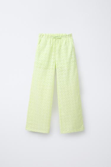 Zara SCHIFFLY STRAIGHT LEG PANTS - Lime green