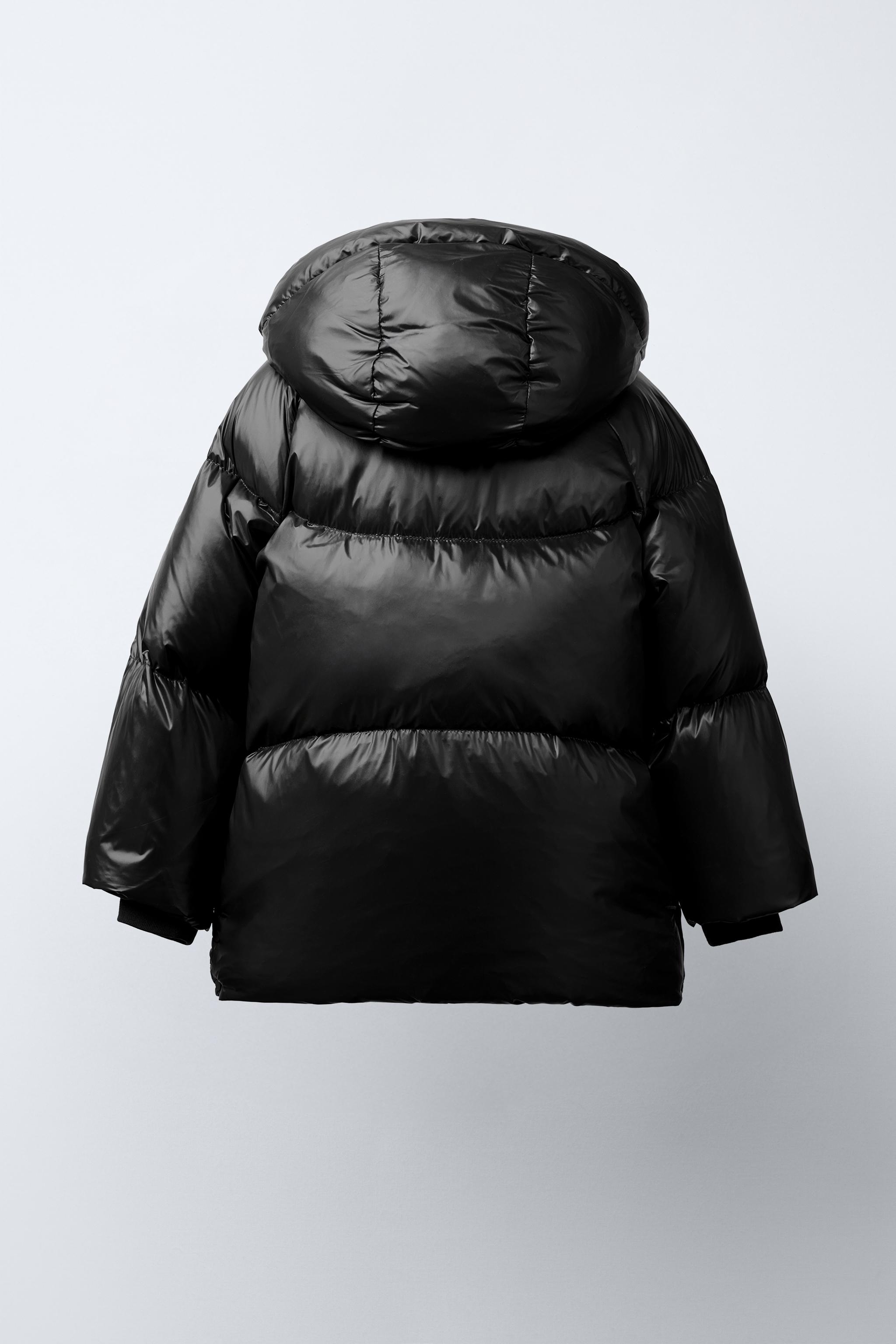 Feather Fill Black Shiny Puffer Jacket Zara 100% FEATHER WATER