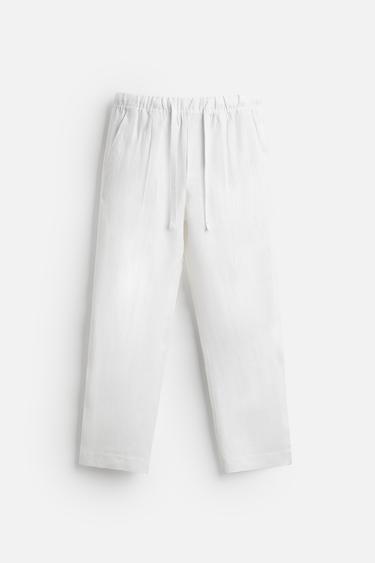 PANTALON TAILLE JOGGER 100 % LIN - Blanc de Zara