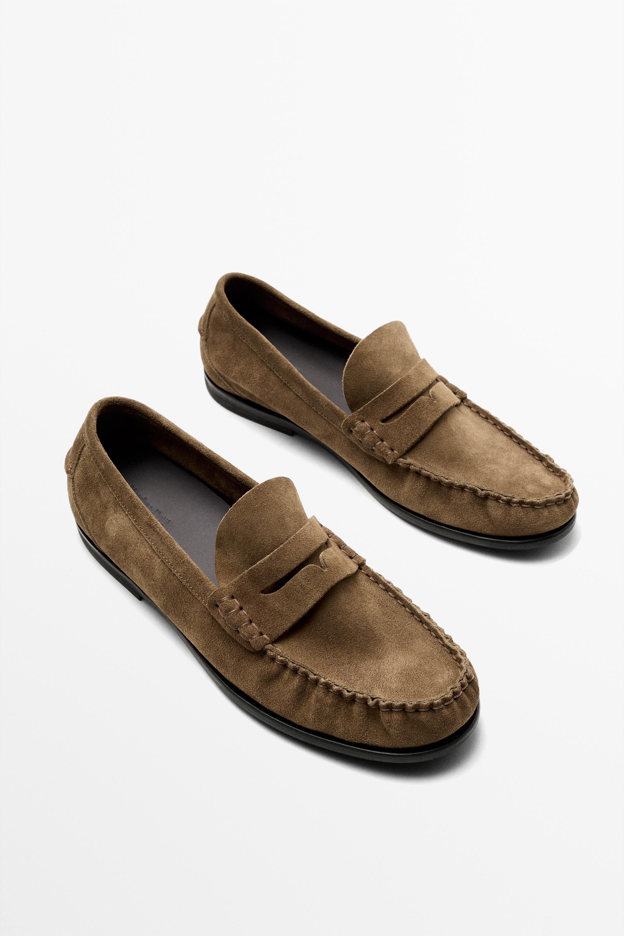 Soft leather penny loafers — taupe brown