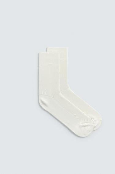 RIBBED COTTON BLEND SOCKS - Oyster-white by Zara