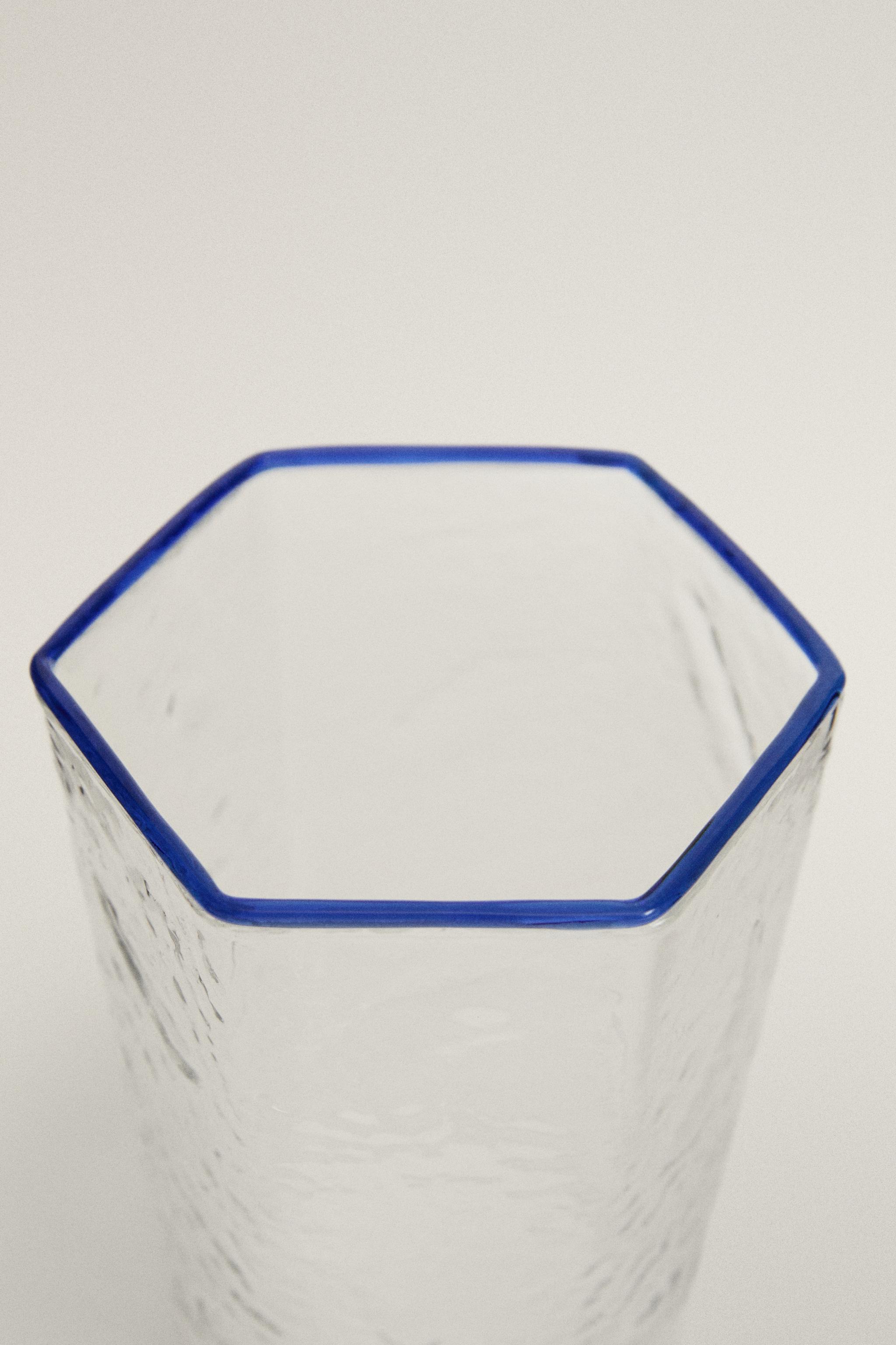 HEXAGONAL BOROSILICATE GLASS TUMBLER — Blue