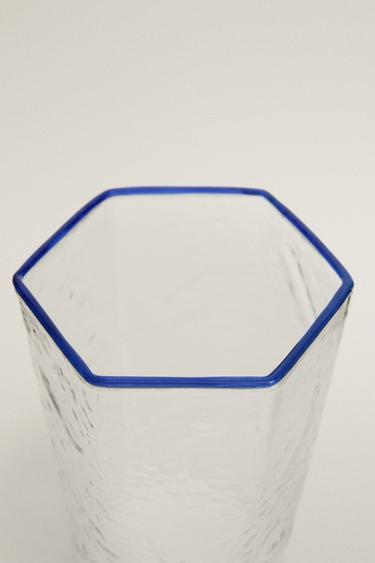 HEXAGONAL BOROSILICATE GLASS TUMBLER — Blue 2