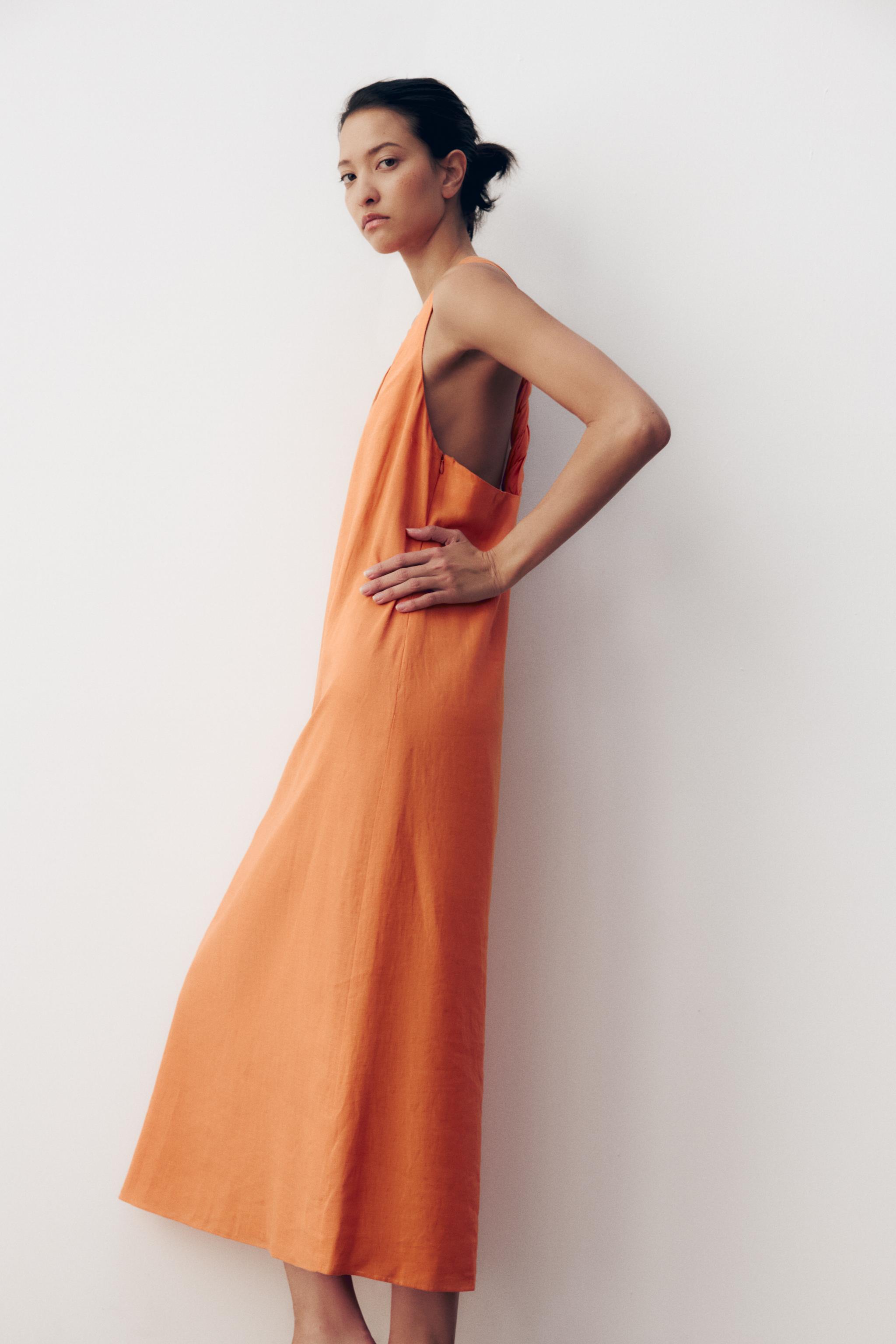 ZW COLLECTION MIDI DRESS WITH KNOTTED BACK Orange ZARA South Africa
