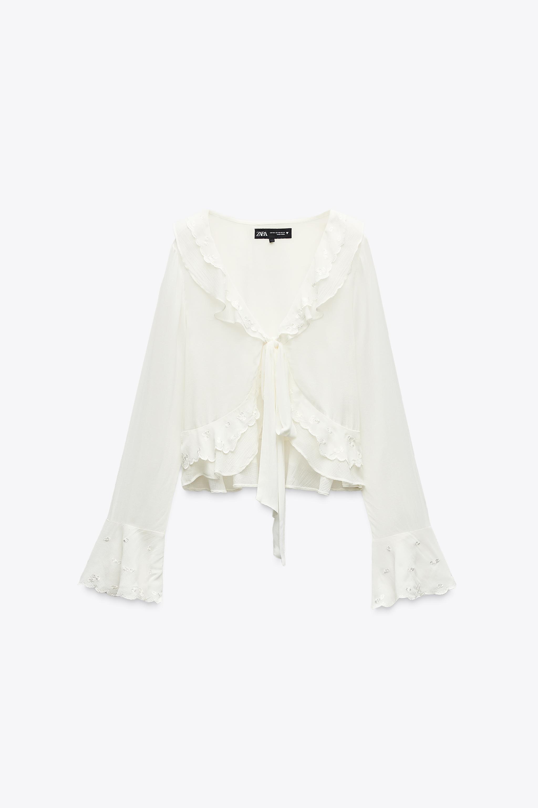 RUFFLED EMBROIDERED SHIRT - Ecru | ZARA United States