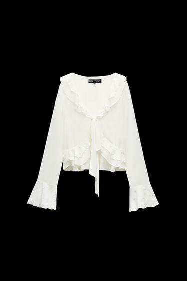 CAMISA BORDADOS VOLANTES - Crudo de Zara - Imagen 0