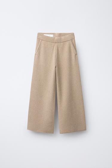 KNITTED WIDE-LEG TROUSERS - Mid-camel by Zara - Image 0