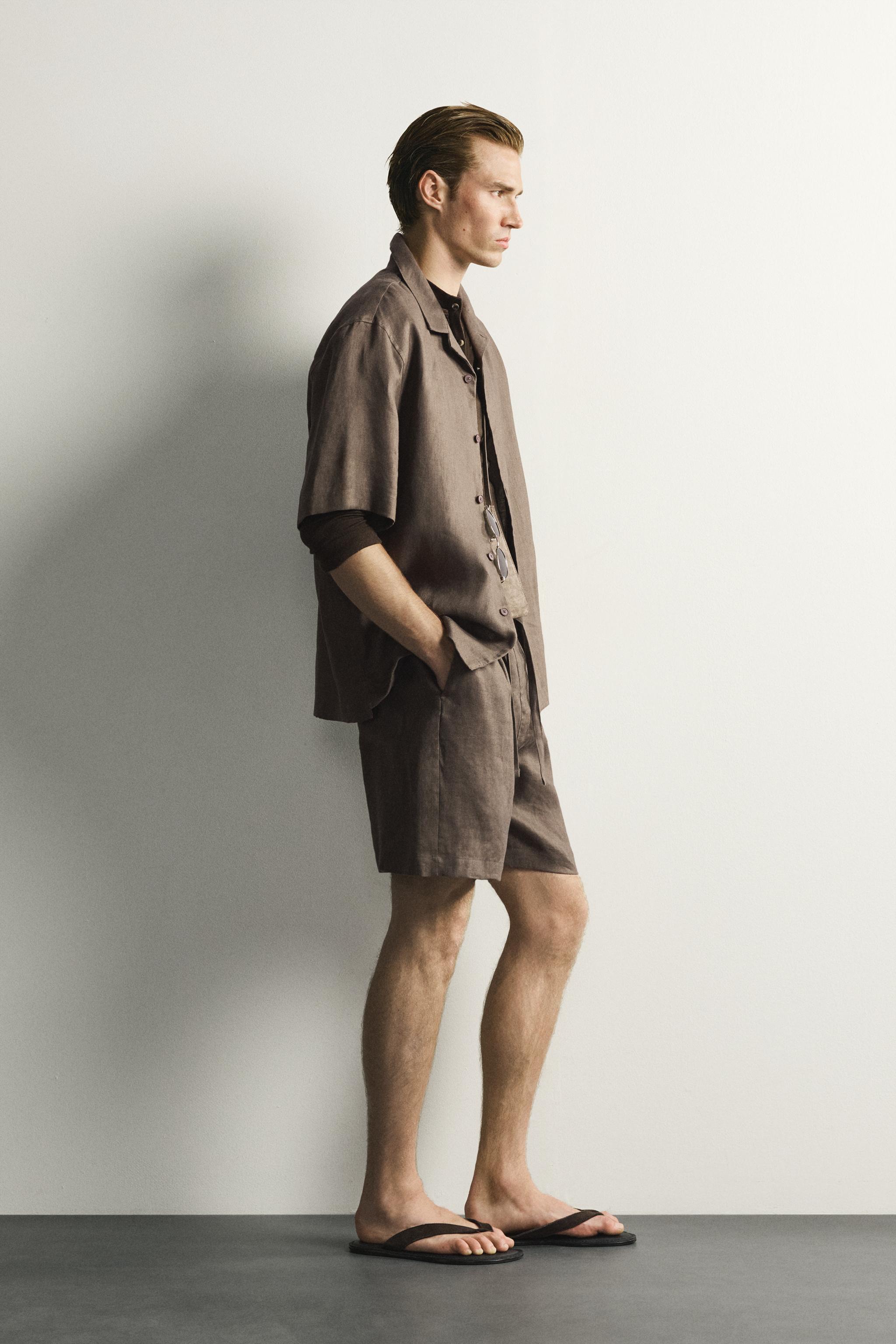 Zara %100 KETEN RELAXED FIT BERMUDA görsel 4