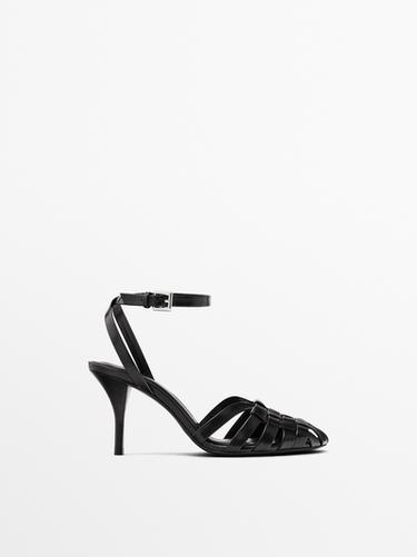 Zara Leather high-heel cage sandals - Black