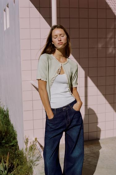 CHAQUETA PUNTO LAZO PUNTILLA - Verde pastel de Zara