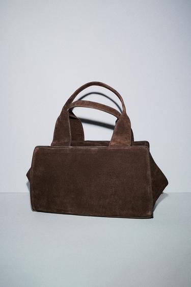BOLSO PIEL SERRAJE DOBLE ASA - Marrón de Zara