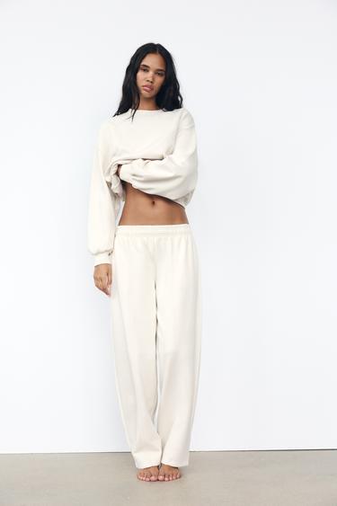 Zara TAPERED PLUSH PANTS - Ecru - Image 0