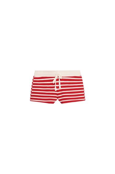 SHORT DE ALGODÃO LISTRADO - Branco / Vermelho da Zara