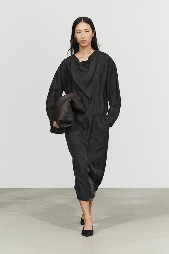 Zara Fluid midi dress with neck detail - Black - Image 0