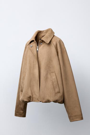FAUX SUEDE BOMBER JACKET - Sand by Zara - Image 1