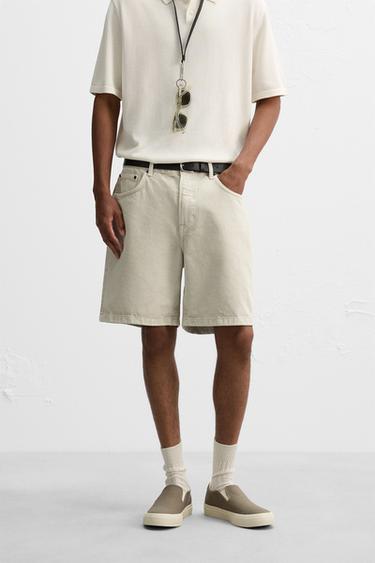 REGULAR FIT DENIM BERMUDA SHORTS - Grey by Zara