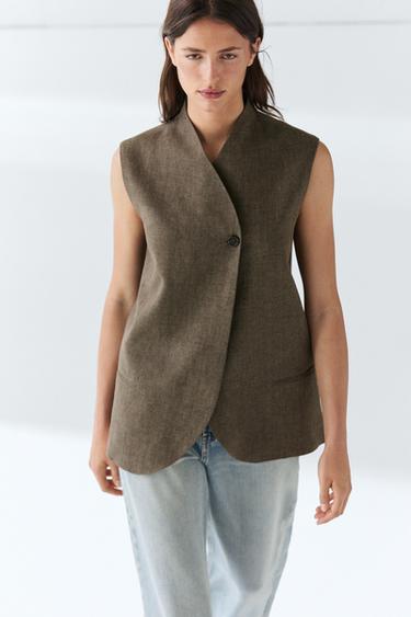 Zara Linen melange waistcoat - Tortoise shell