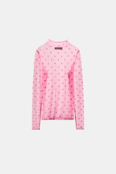 FINE KNIT TOP WITH HEARTS - Pink marl by Zara - Image 3