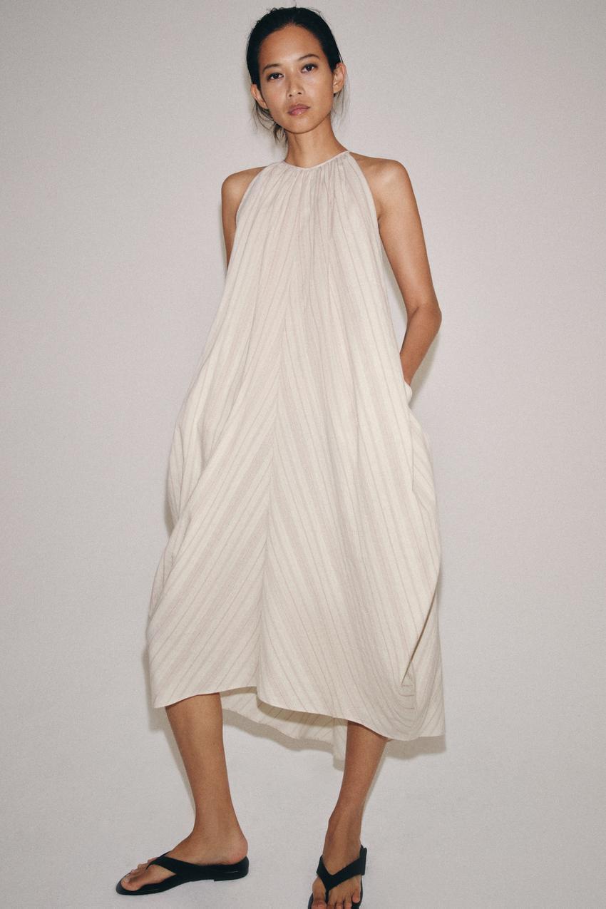 HALTER DRESS WITH LINEN ZW COLLECTION - striped | ZARA United States HALTER DRESS WITH LINEN ZW COLLECTION - striped | ZARA United States