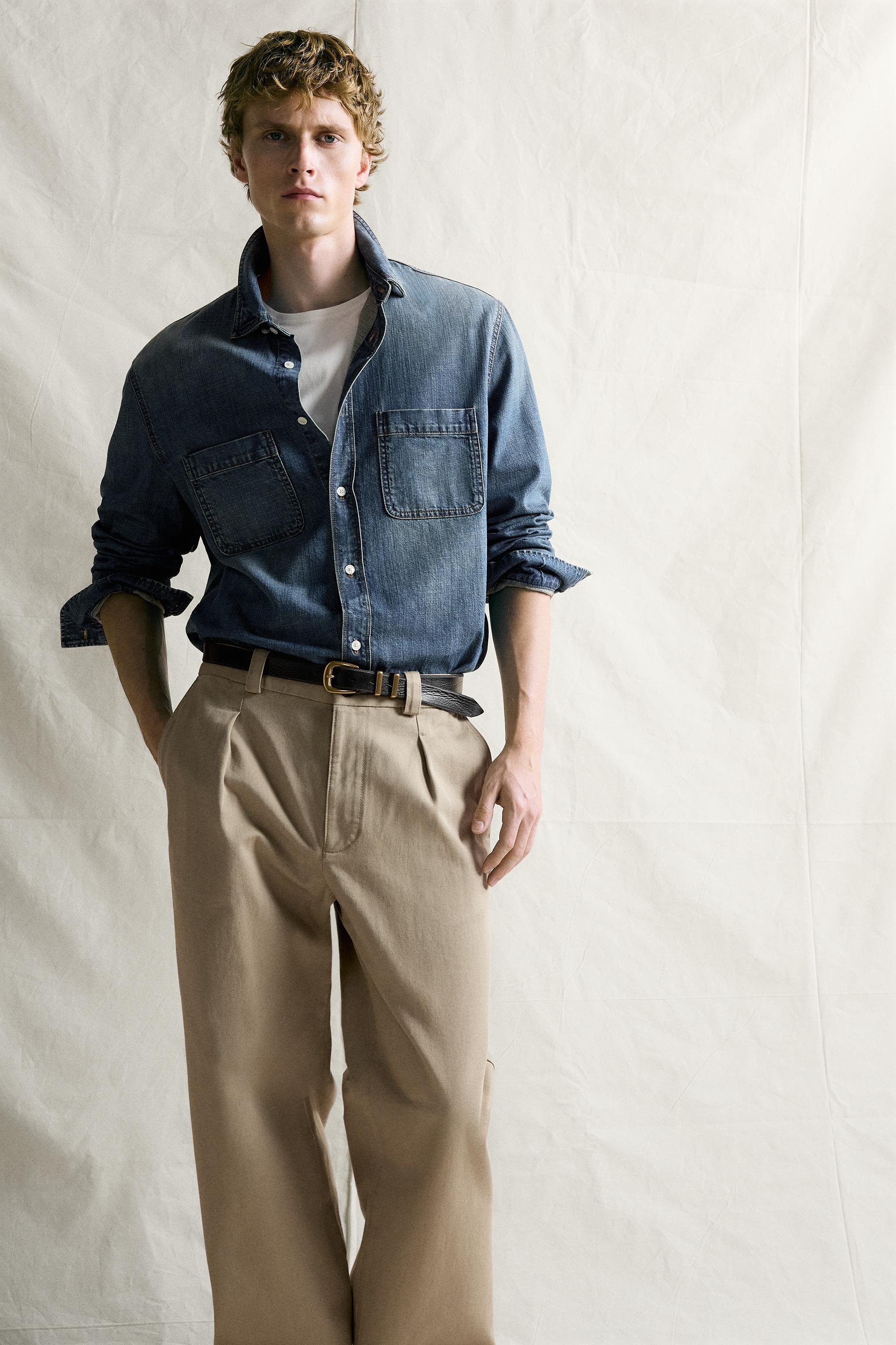 PLEATED STRAIGHT-FIT CHINO PANTS