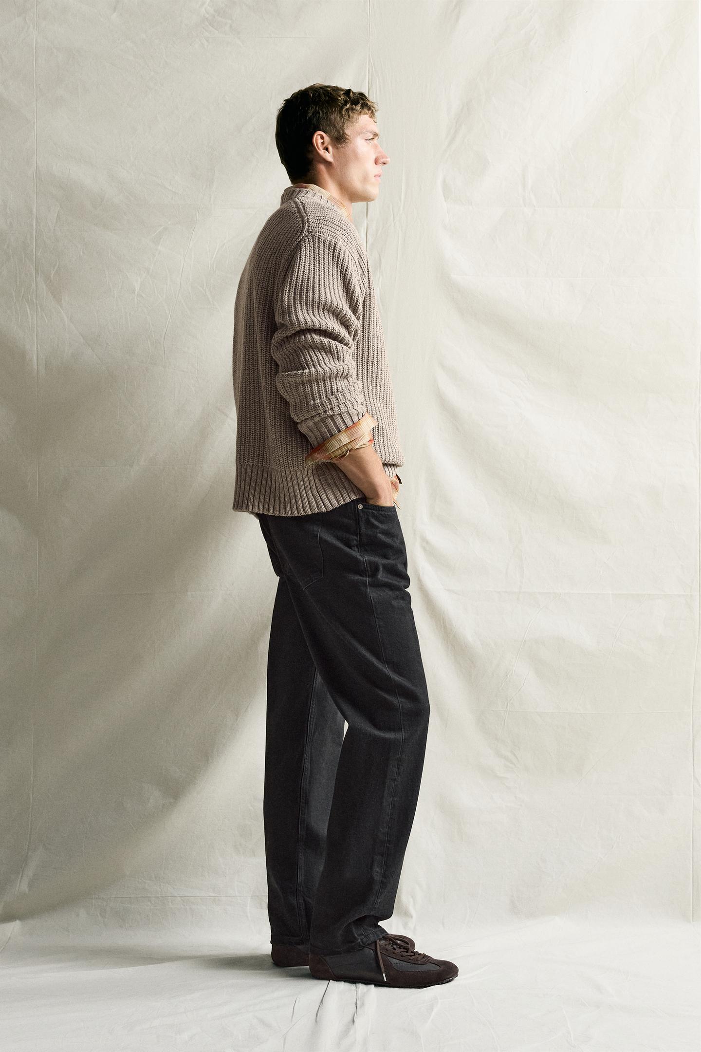 Мужской свитер Zara Cotton-Wool English Rib, цвет: Бежевый меланжевый — фото 4
