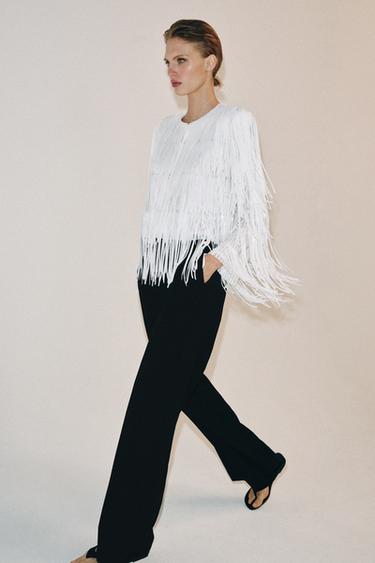 VESTE FRANGES PAILLETTES ZW COLLECTION - Blanc cassé de Zara - Image 4