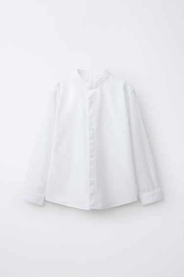РУБАШКА ИЗ РЕЛЬЕФНОЙ ТКАНИ С ВОРОТНИКОМ-СТОЙКОЙ — БЕЛЫЙ от Zara