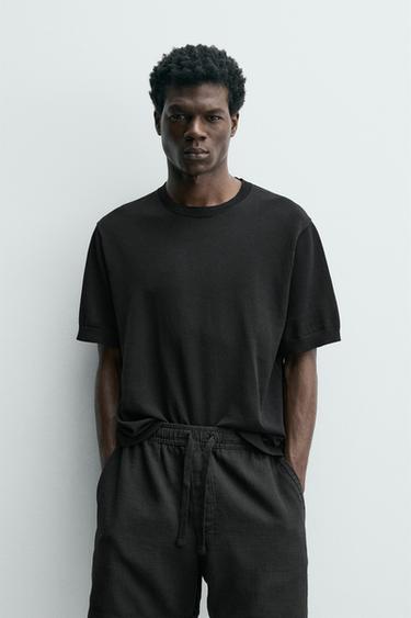 LIGHT KNIT COTTON T-SHIRT - Black by Zara