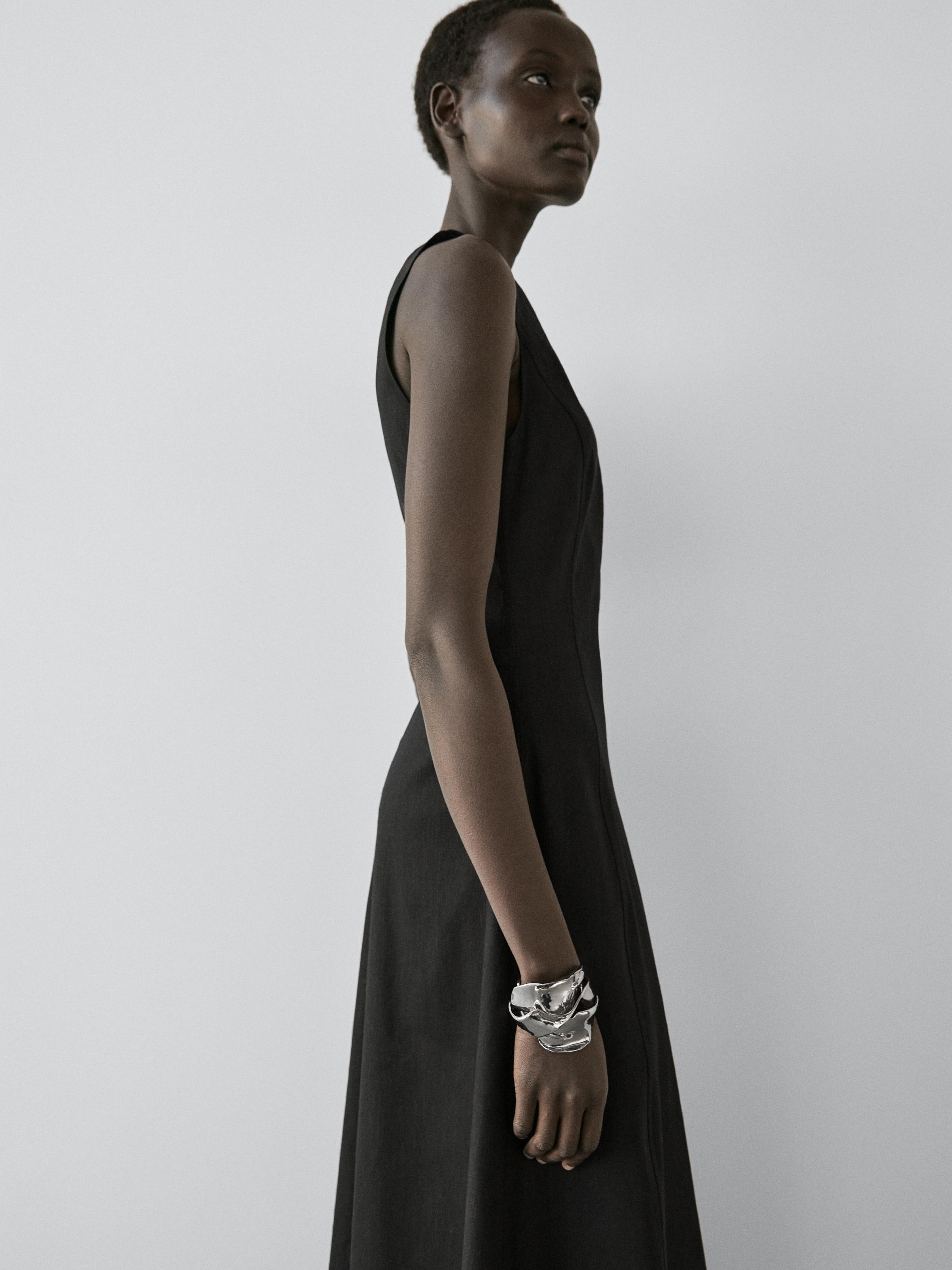 Long flowing linen blend dress