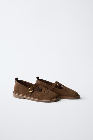 LEATHER T-BAR SHOES - Brown by Zara
