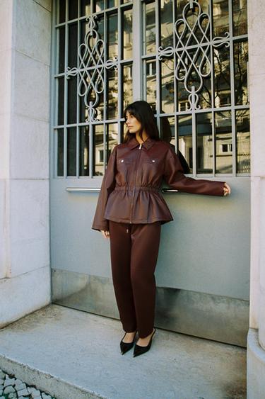 FAUX LEATHER JACKET WITH ELASTICATED WAIST - Burgundy by Zara