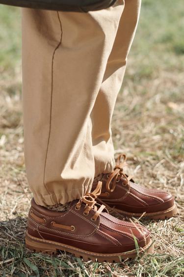 LIMITED EDITION LEATHER DECK SHOES - Brown by Zara