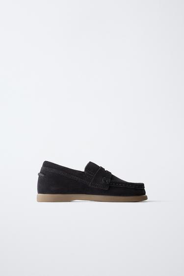 LEATHER PENNY LOAFERS - Navy Blue by Zara
