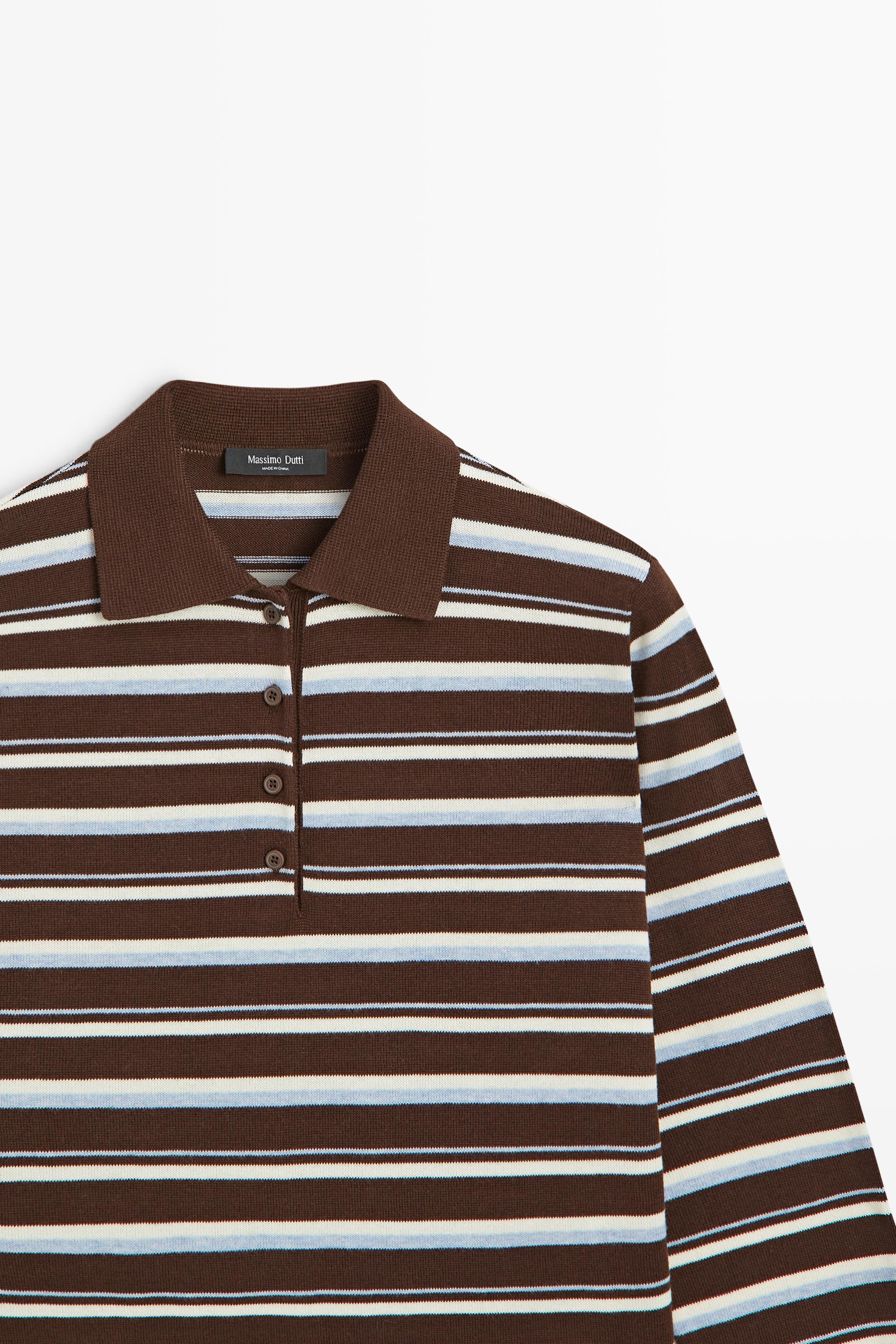 100% cotton striped polo shirt — Brown