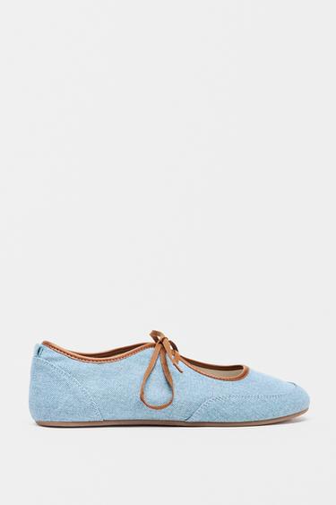 BALLERINES EFFET DENIM AVEC NŒUD - Bleu jean de Zara