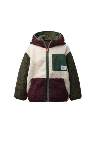 COLOUR BLOCK FAUX SHEARLING FLEECE-LINED JACKET - ecru/khaki by Zara - Image 0