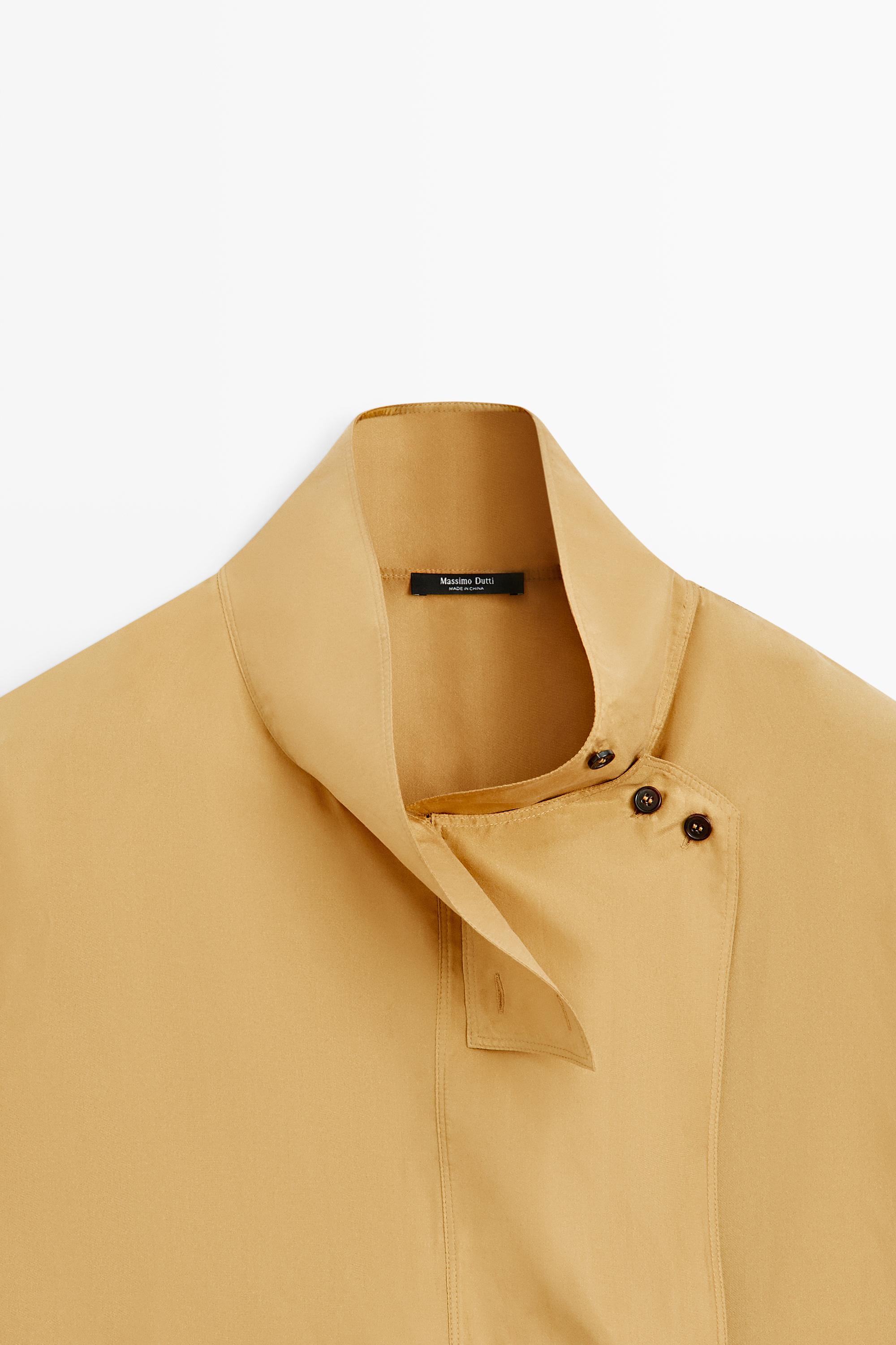 100% silk crossover mock neck shirt