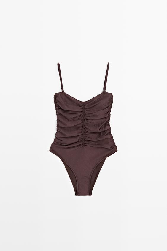 Shimmery gathered swimsuit from Zara - $130