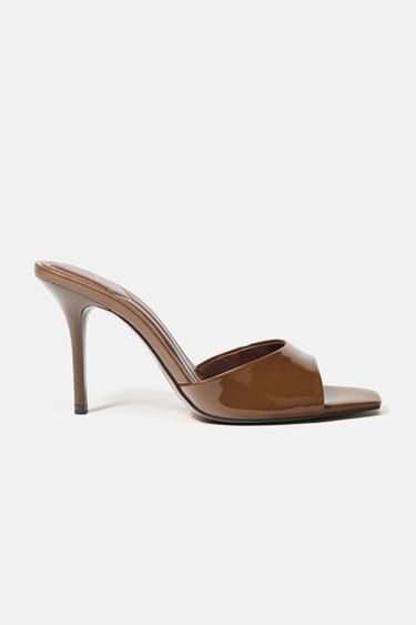 Zara PATENT FINISH MULES - Brown