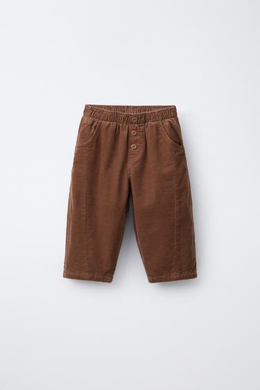 PANTALÓN PANA BOTONES FORRADO - Tostado de Zara