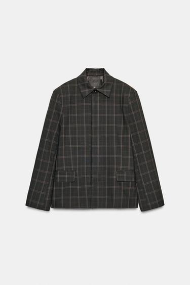 Zara PLAID BLAZER WITH SHOULDER PADS - Black / Brown