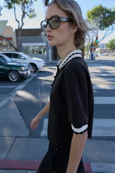 CONTRAST POLO TOP - Black by Zara - Image 3