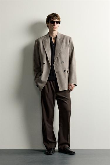 Zara FLUID WIDE-FIT TROUSERS - Chocolate